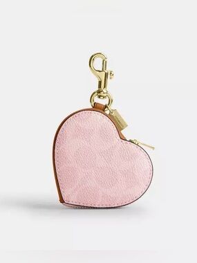 Coach Powder Pink Heart Bag Charm In Signature Canvas